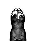 Revealing mini dress, stretch net, lace details, straps, cut out, flowers
